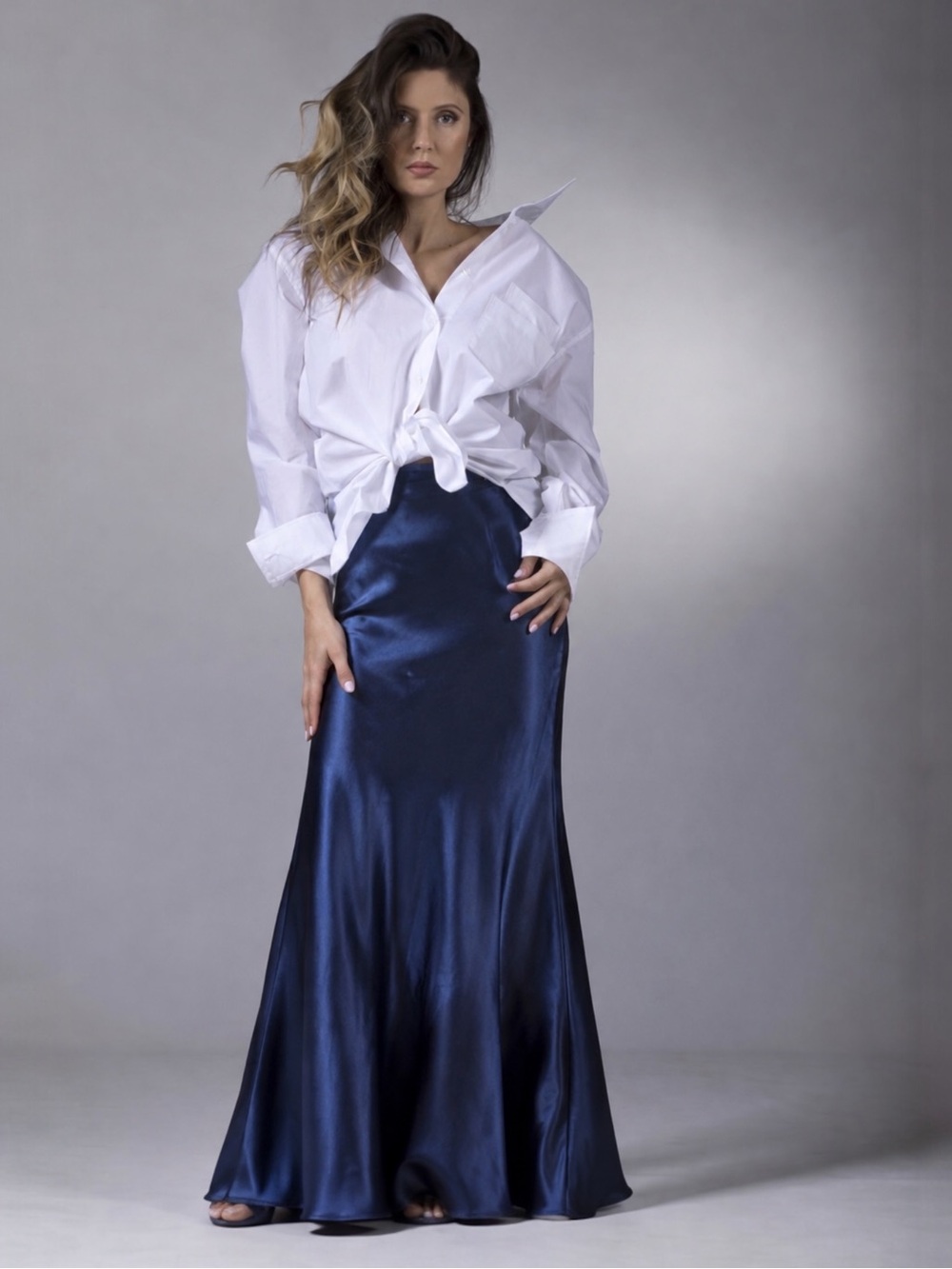 Vintage Xscape by Joanna Chen Blue Taffeta Mermaid Maxi Skirt Fishtail 12